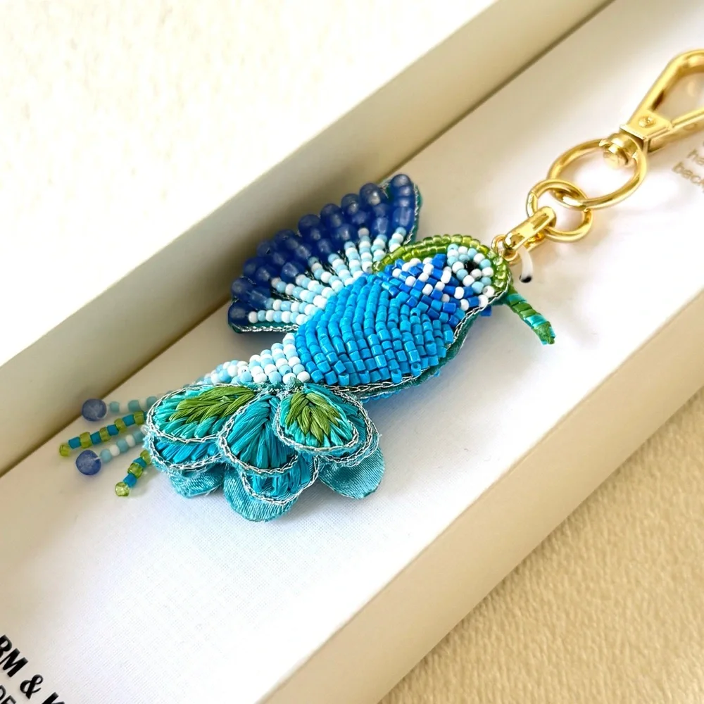 Haute Hippie Blue & Green Beaded Hummingbird Key Chain / Bag Charm